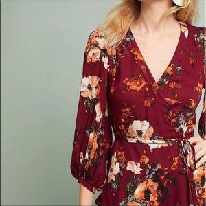 Anthropologie Burgundy Floral Wrap Top